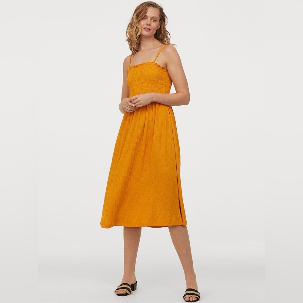 H&M Mustard Yellow Smocked Midi Sundress - Picture 1 of 12